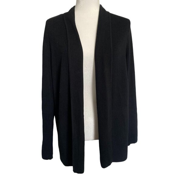 Talbots Cardigan Women L Black Knit Sweater Shawl Neck Heavyweight Open Front - Picture 1 of 7
